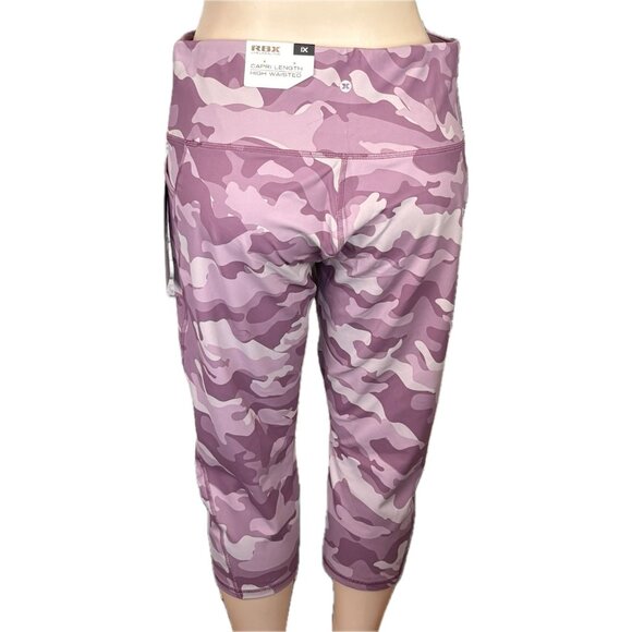 RBX +1X Camouflage Wide Waistband High Waisted Wicking Pockets Capri Leggings - Picture 4 of 6